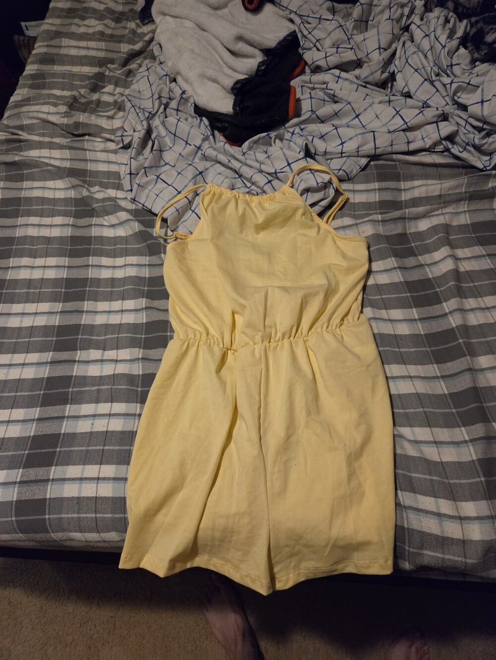 Pale Yellow Backless Halter Cami Romper Size Medium